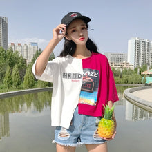 Load image into Gallery viewer, 2017 Summer New Fashion Patchwork Halajuku Loose Casual Irregular Short Sleeve Fesmale T-shirts